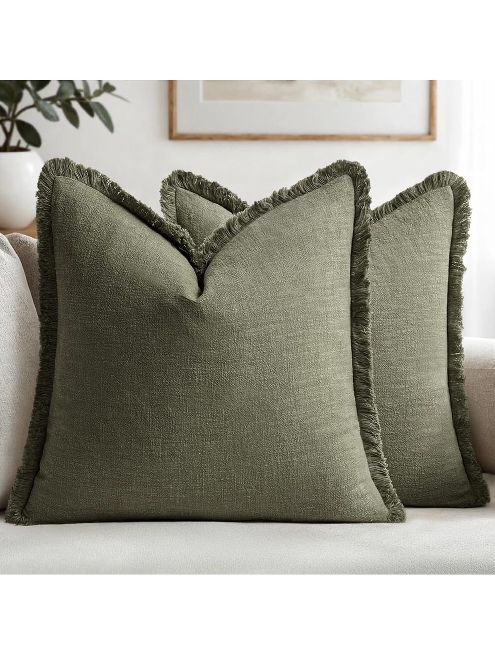 Fringed Olive Green Accent Pillow - Stylish Living